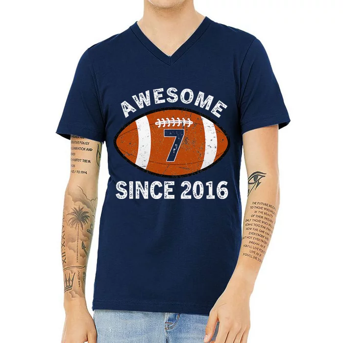 Awesome 7 Since 2016 Football Birthday Player Vintage Retro V-Neck T-Shirt