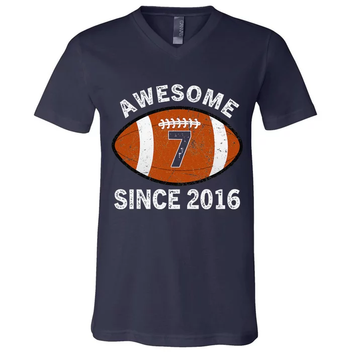 Awesome 7 Since 2016 Football Birthday Player Vintage Retro V-Neck T-Shirt