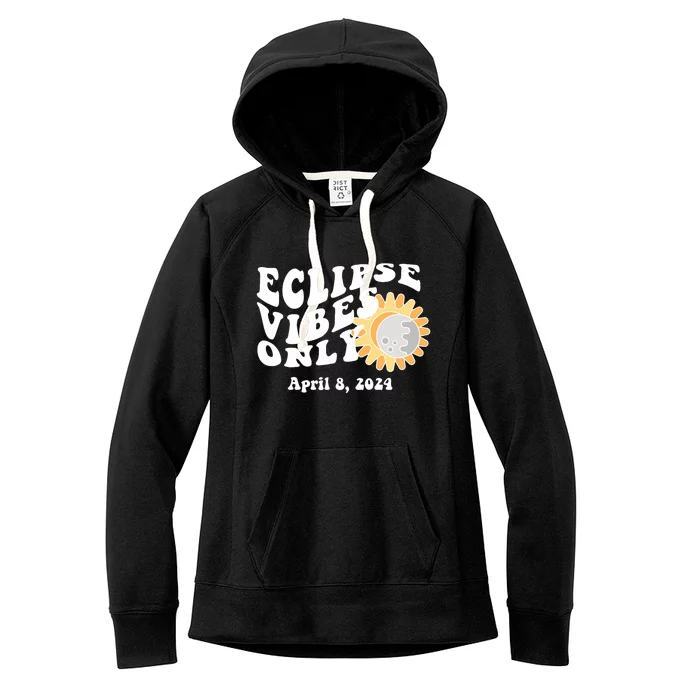 April 8 2024 Eclipse Vibes Only Cute Retro Solar Eclipse Women's Fleece Hoodie