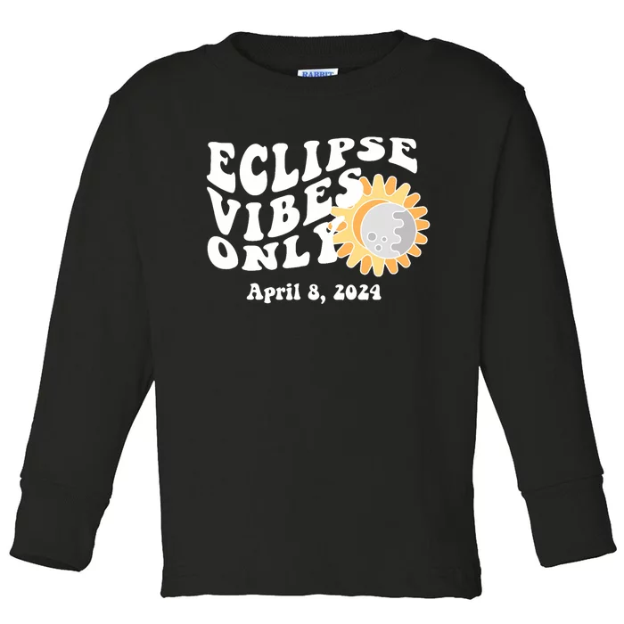 April 8 2024 Eclipse Vibes Only Cute Retro Solar Eclipse Toddler Long Sleeve Shirt