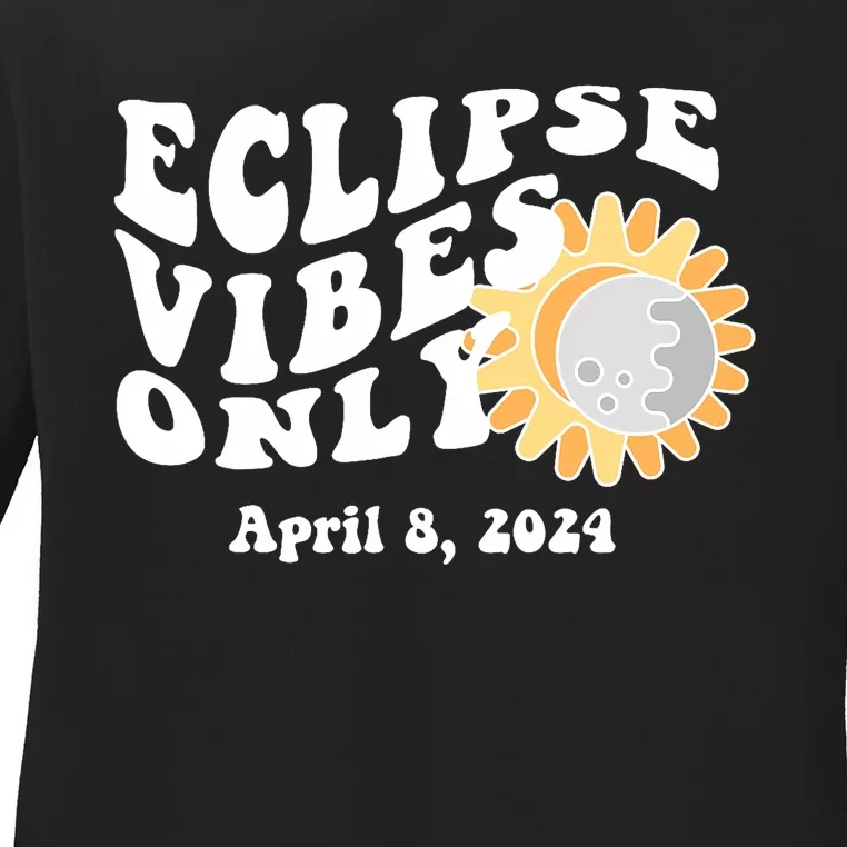 April 8 2024 Eclipse Vibes Only Cute Retro Solar Eclipse Ladies Long Sleeve Shirt