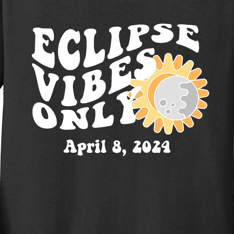 April 8 2024 Eclipse Vibes Only Cute Retro Solar Eclipse Kids Long Sleeve Shirt