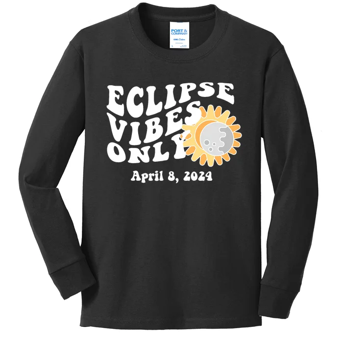 April 8 2024 Eclipse Vibes Only Cute Retro Solar Eclipse Kids Long Sleeve Shirt