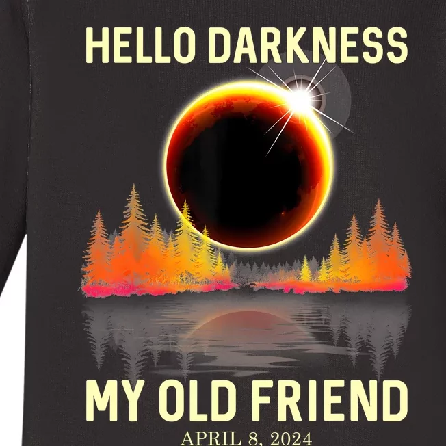 April 8 2024 Hello Darkness My Old Friend Eclipse Baby Long Sleeve Bodysuit