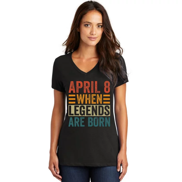 April 8 Birthday Solar Eclipse Women's V-Neck T-Shirt