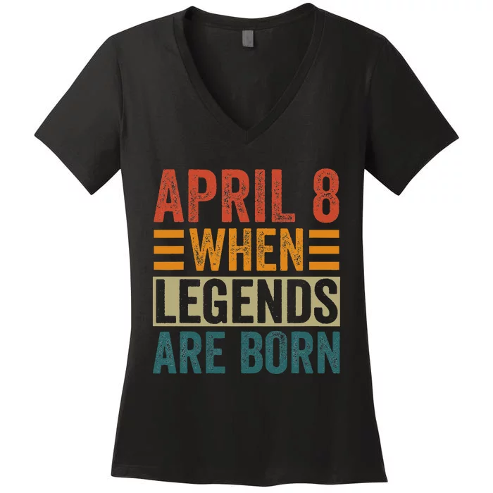 April 8 Birthday Solar Eclipse Women's V-Neck T-Shirt