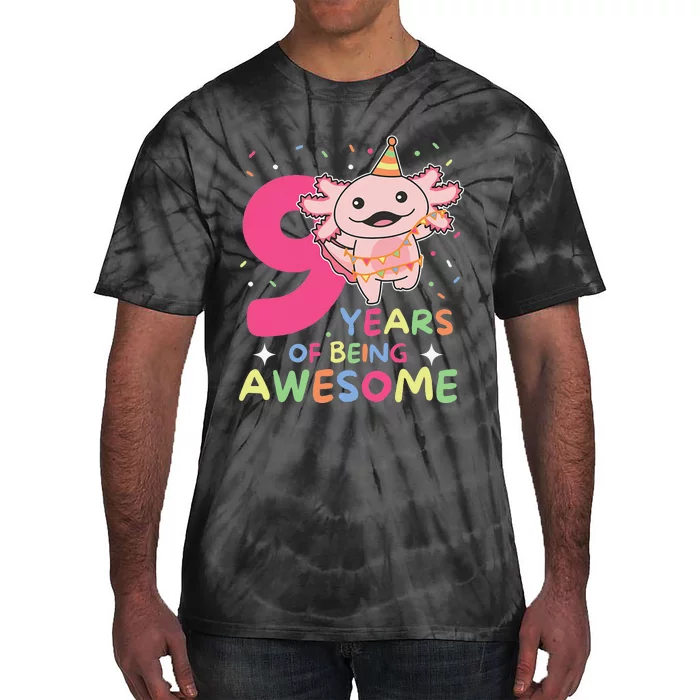 Axolotl 9th Birthday For Nine Year Old Axolotl Tie-Dye T-Shirt