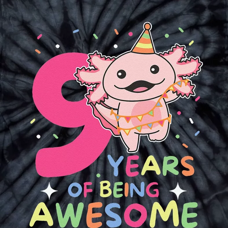 Axolotl 9th Birthday For Nine Year Old Axolotl Tie-Dye T-Shirt