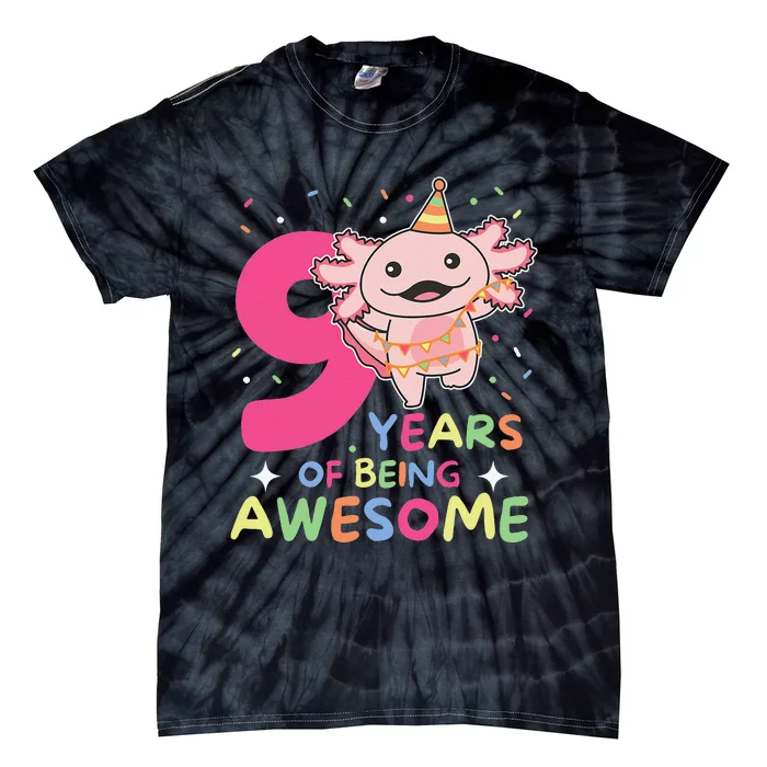 Axolotl 9th Birthday For Nine Year Old Axolotl Tie-Dye T-Shirt