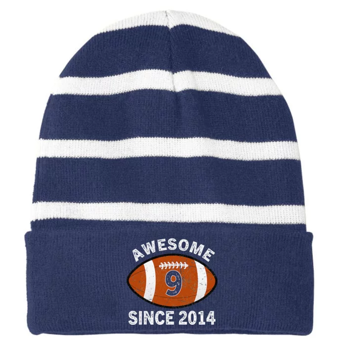 Awesome 9 Since 2014 Football Birthday Player Vintage Retro Striped Beanie with Solid Band