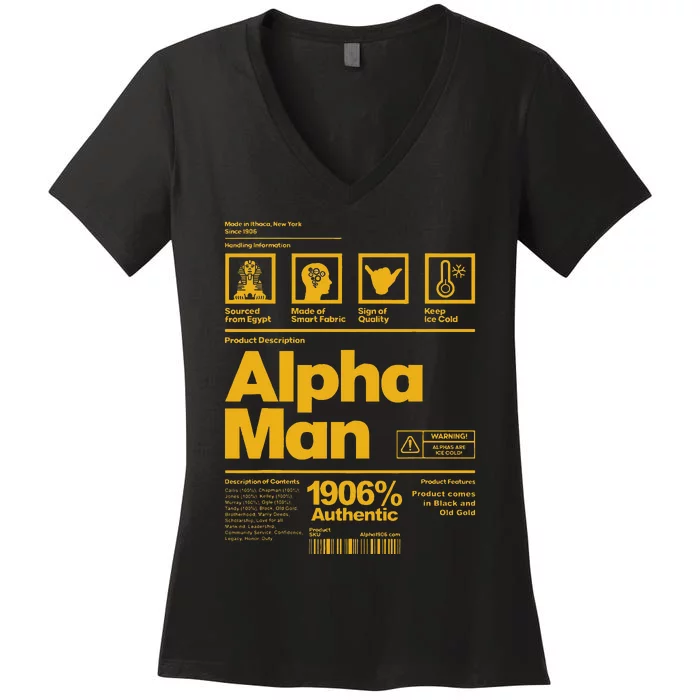 Alpha African 1906 Fraternity Information Description Women's V-Neck T-Shirt