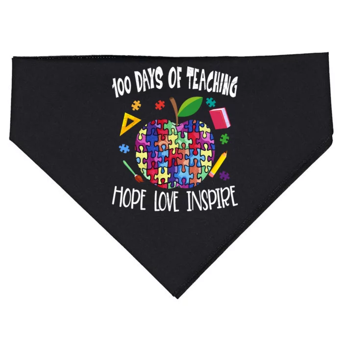 Autism Awareness 100 Days Of School Tee Iep Teacher Funny Gift USA-Made Doggie Bandana