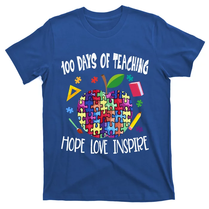 Autism Awareness 100 Days Of School Tee Iep Teacher Funny Gift T-Shirt