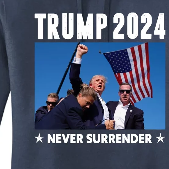 Assassination Attempt 2024 Never Surrender Trump Shot Women's Pullover Hoodie