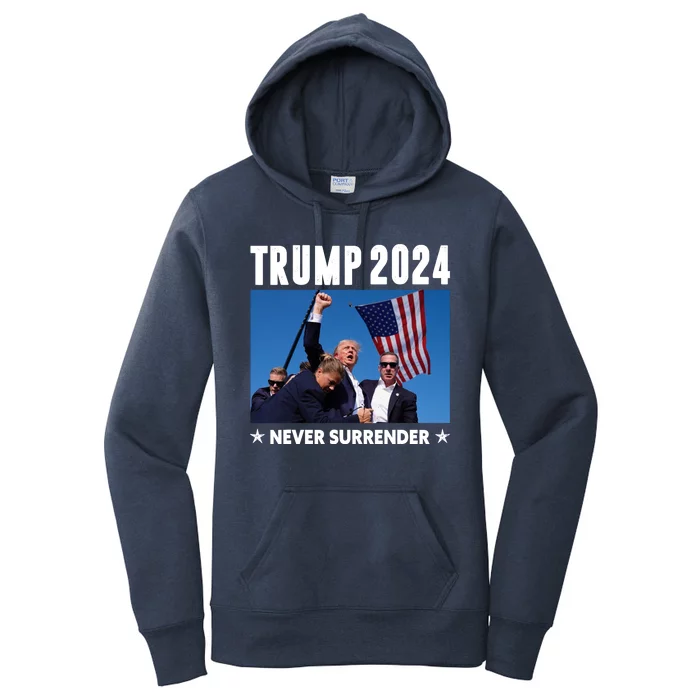 Assassination Attempt 2024 Never Surrender Trump Shot Women's Pullover Hoodie