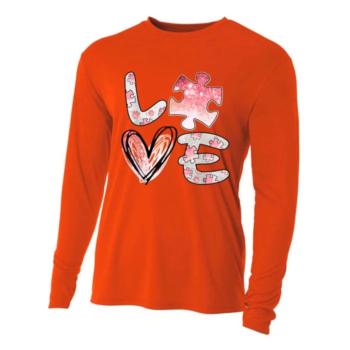 Autism Awareness 2024 Valentines Day Cute Puzzle Autism Cooling Performance Long Sleeve Crew