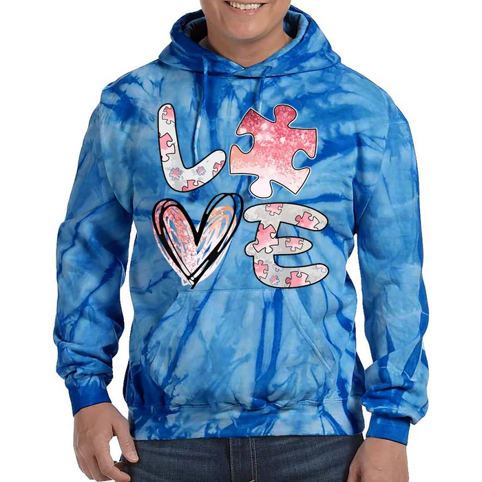 Autism Awareness 2024 Valentines Day Cute Puzzle Autism Tie Dye Hoodie