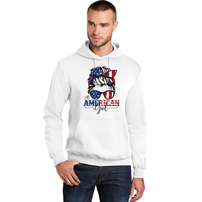 All American 4th Of July  Messy Bun USA Flag Hoodie