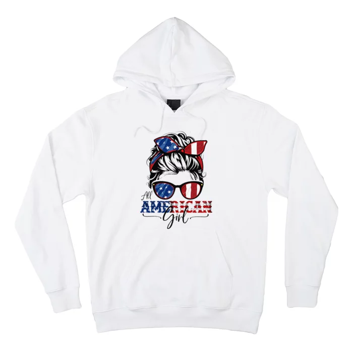 All American 4th Of July  Messy Bun USA Flag Hoodie