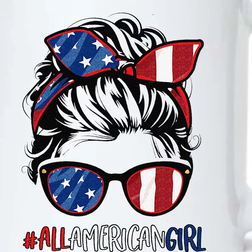 All American 4th Of July  Messy Bun USA Flag Black Color Changing Mug