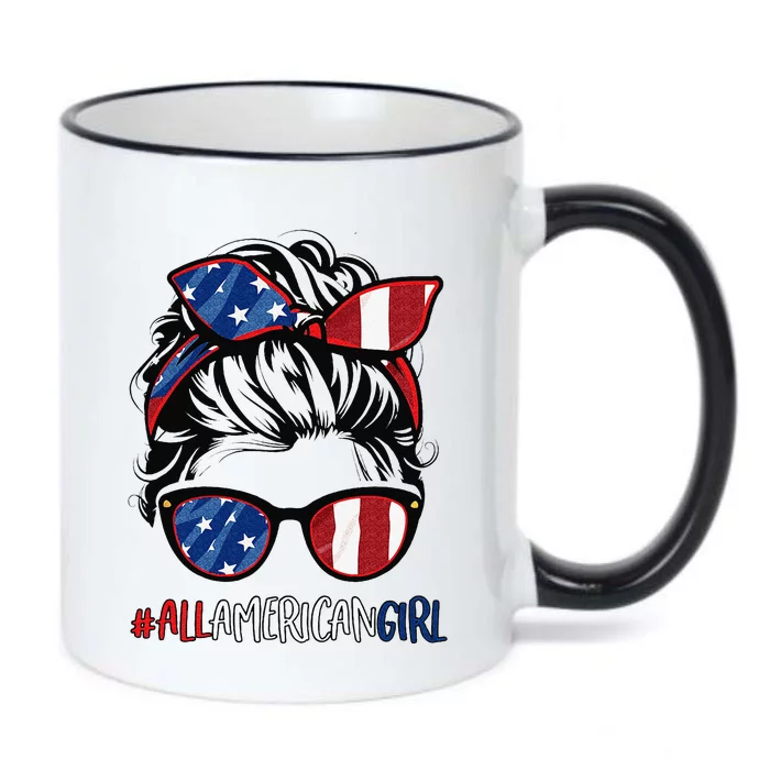 All American 4th Of July  Messy Bun USA Flag Black Color Changing Mug