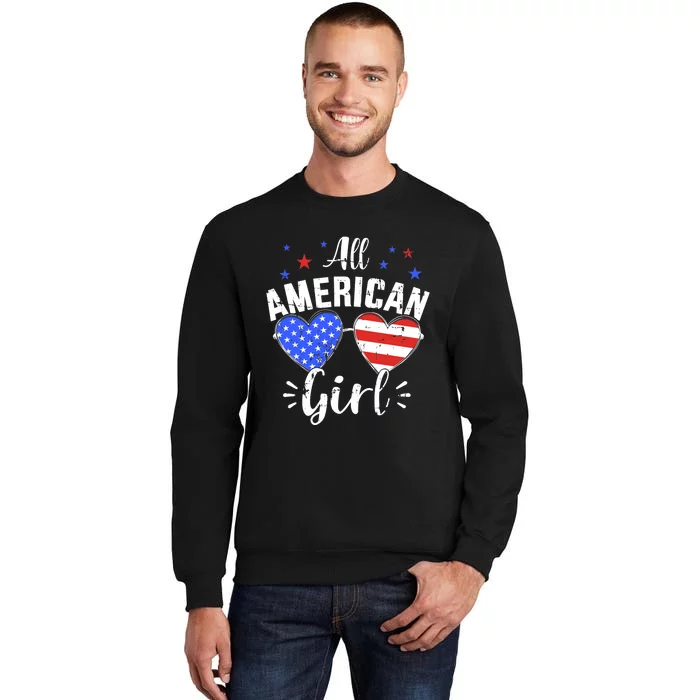 All american 4th of July girl with sunglasses and US flag Sweatshirt