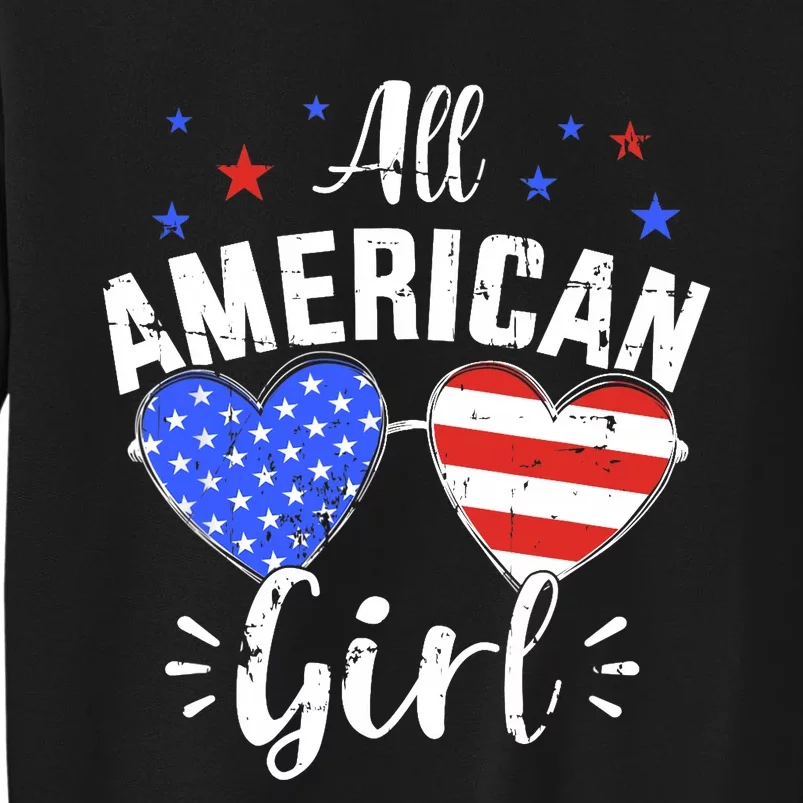 All american 4th of July girl with sunglasses and US flag Sweatshirt