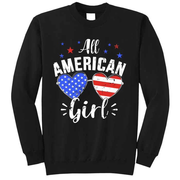 All american 4th of July girl with sunglasses and US flag Sweatshirt