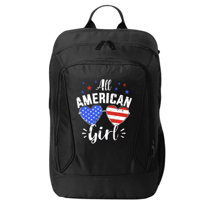 All american 4th of July girl with sunglasses and US flag City Backpack