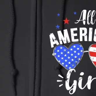 All american 4th of July girl with sunglasses and US flag Full Zip Hoodie