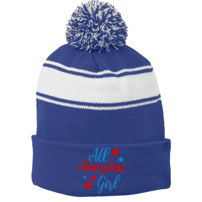 All American 4th Of July Usa Patriotic Cute Gift Stripe Pom Pom Beanie