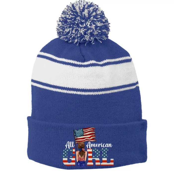 All American 4th Of July American Flag Daughter Usa Great Gift Stripe Pom Pom Beanie