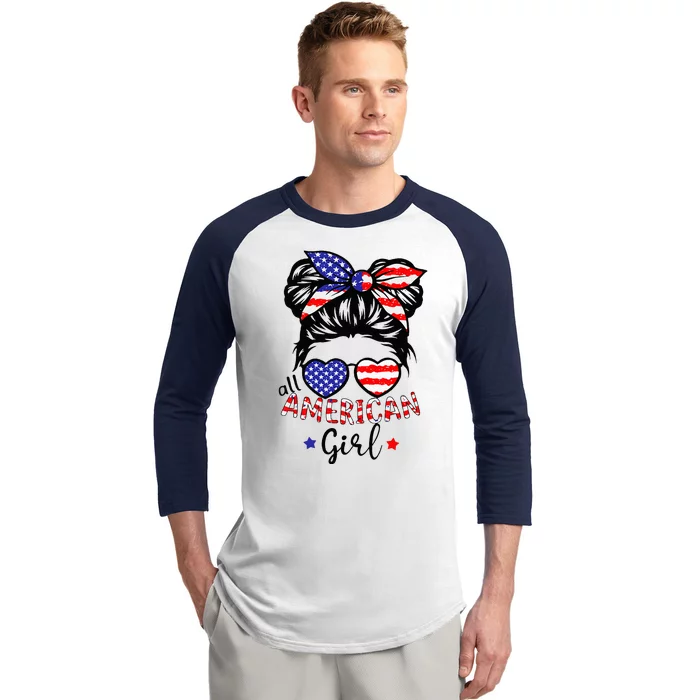 All American 4th Of July Messy Bun Baseball Sleeve Shirt