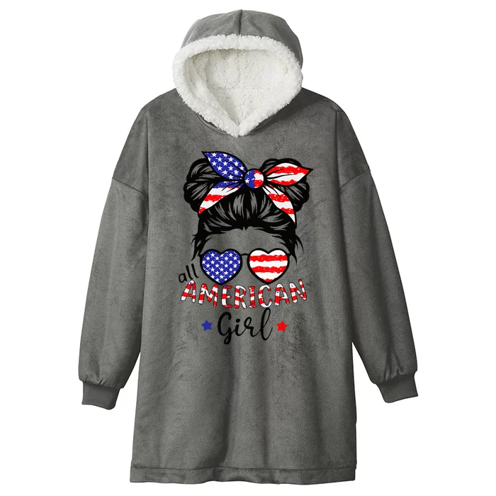 All American 4th Of July Messy Bun Hooded Wearable Blanket