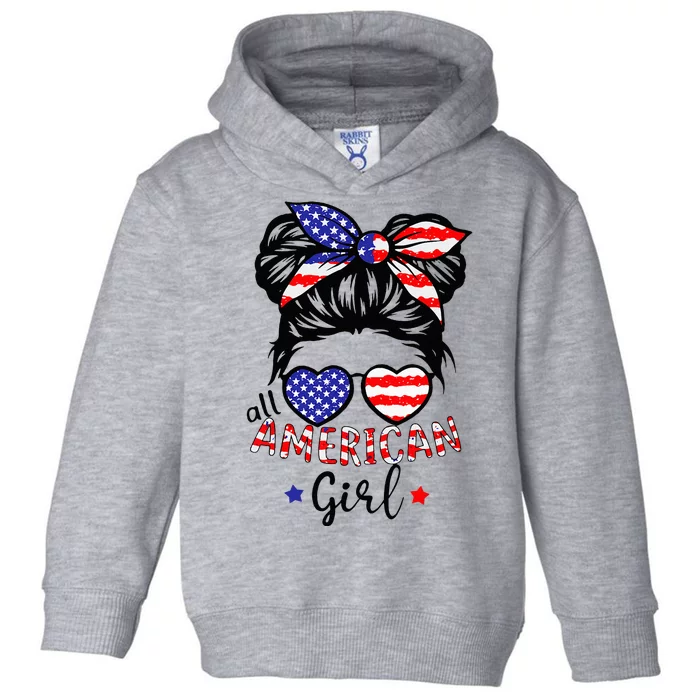 All American 4th Of July Messy Bun Toddler Hoodie