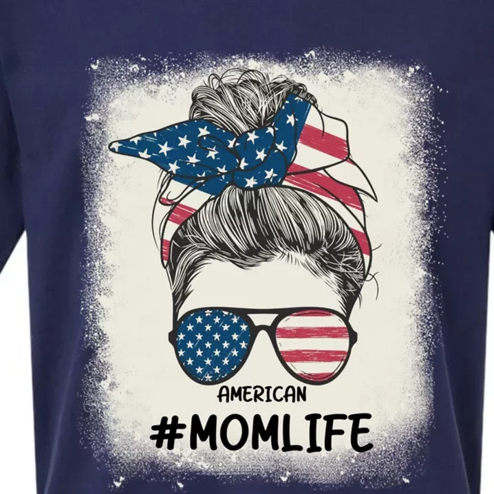 All American 4th Of July Meaningful Gift Mom Messy Bun Usa Gift Sueded Cloud Jersey T-Shirt