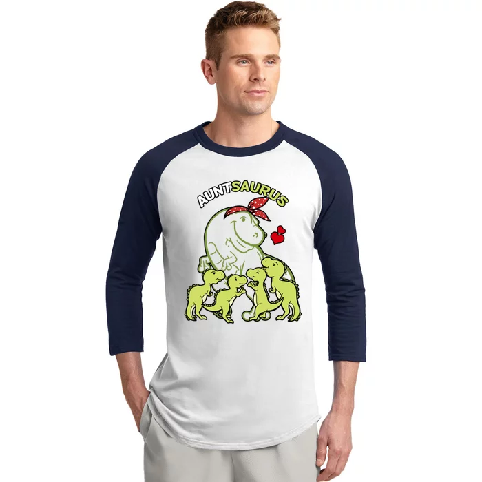 Auntsaurus Aunt 4 Dinosaur Family Day Funny Gift Baseball Sleeve Shirt