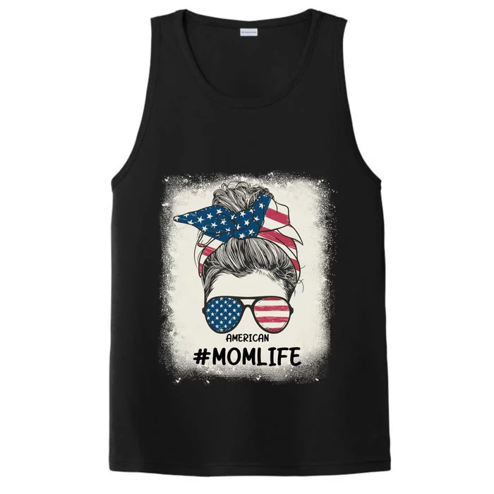 All American 4th Of July Funny Gift Mom Messy Bun Usa Gift Performance Tank