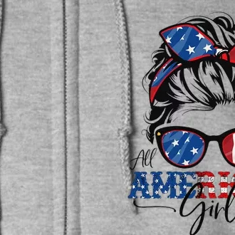 All American 4th Of July Women Messy Bun USA Flag Full Zip Hoodie