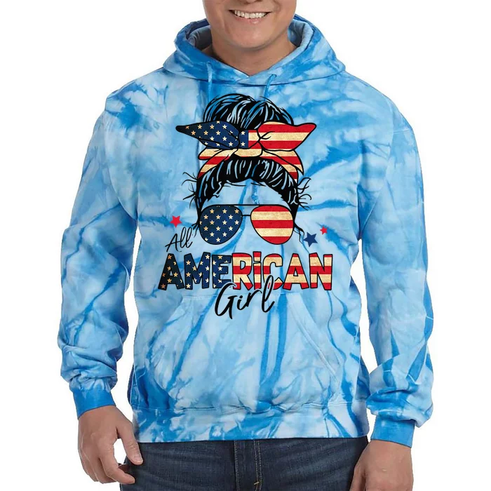 All American 4th Of July  Messy Bun USA Flag Tie Dye Hoodie