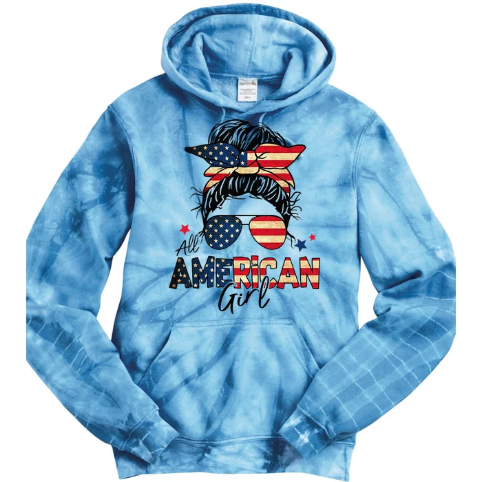 All American 4th Of July  Messy Bun USA Flag Tie Dye Hoodie