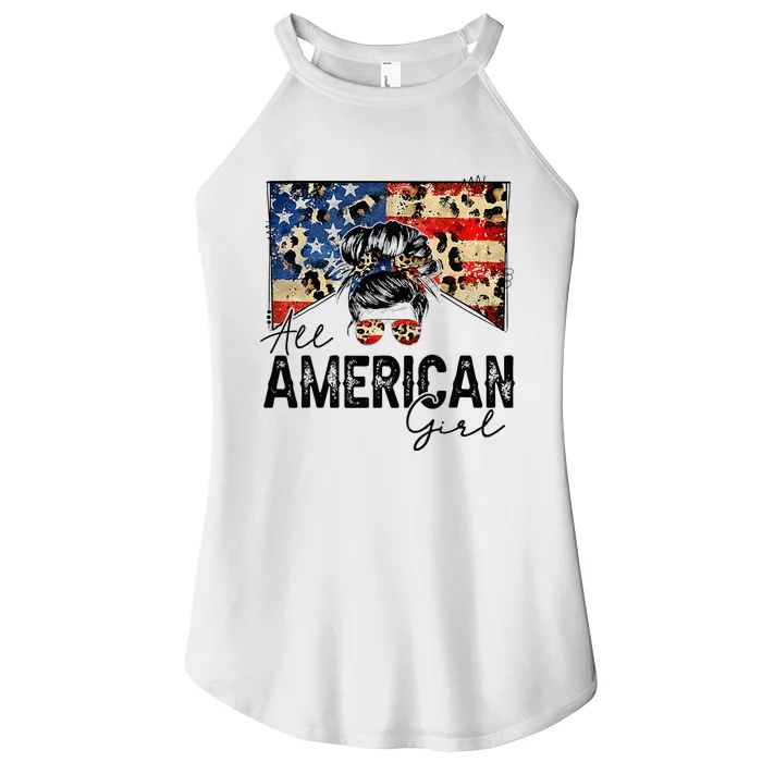 All American 4th Of July  Messy Bun USA Flag Women’s Perfect Tri Rocker Tank