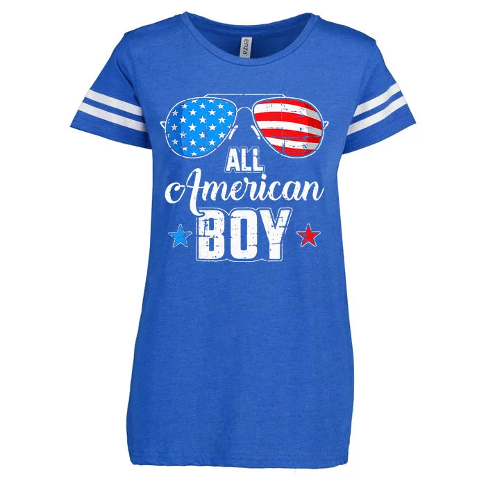 All American 4th Of July USA Sunglasses Family Matching Enza Ladies Jersey Football T-Shirt