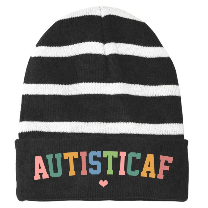 Autistic Af Autism Awareness Colorful Striped Beanie with Solid Band