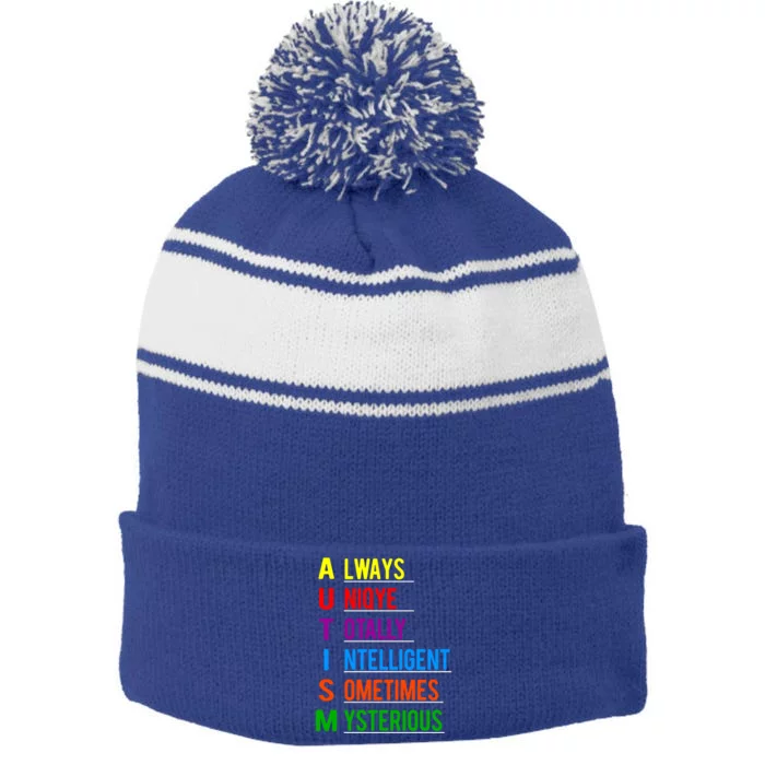 Autism Awareness Autism Acronym Gift Stripe Pom Pom Beanie