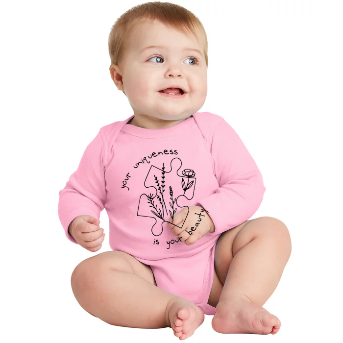 Autism Awareness Acceptance Your Uniqueness Is Your Beauty Baby Long Sleeve Bodysuit