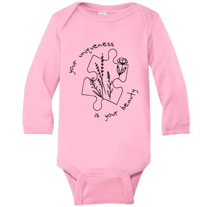 Autism Awareness Acceptance Your Uniqueness Is Your Beauty Baby Long Sleeve Bodysuit