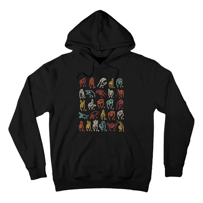 Asl Abc American Sign Language Alphabet Retro Deaf Awareness Tall Hoodie