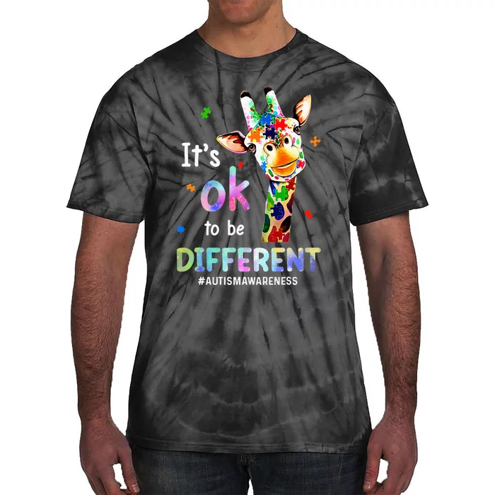 Autism Awareness Acceptance Giraffe Its Ok To Be Different Tie-Dye T-Shirt