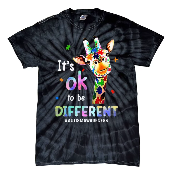 Autism Awareness Acceptance Giraffe Its Ok To Be Different Tie-Dye T-Shirt